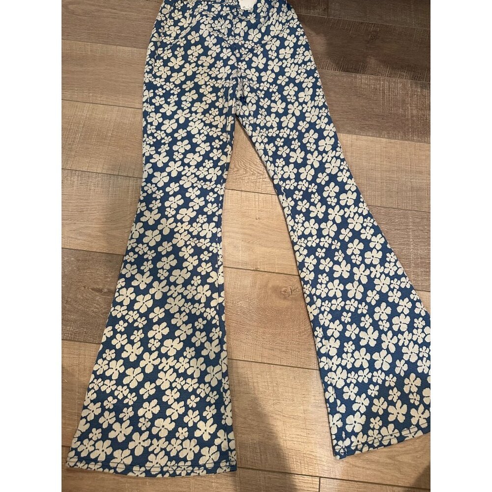 American Eagle Outfitters Blue and White Floral Boot Cut Pants